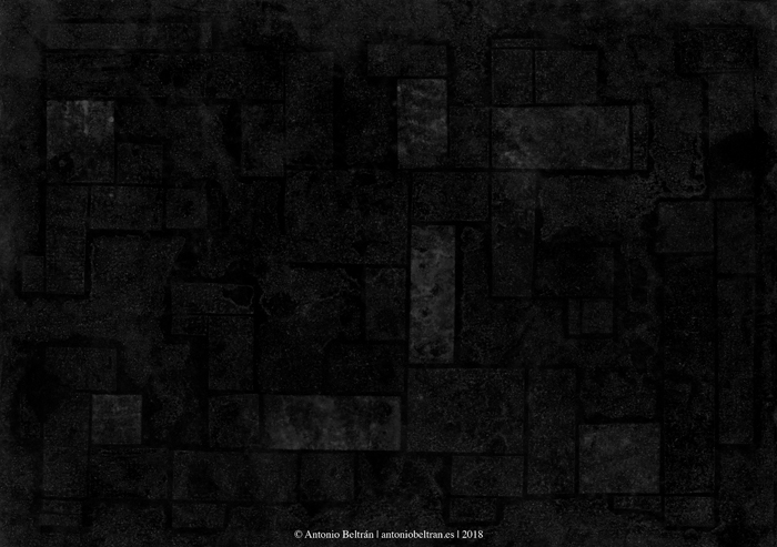 domino oscuro abstracto arte dibujo aleatorio monotipo collage antonio beltran