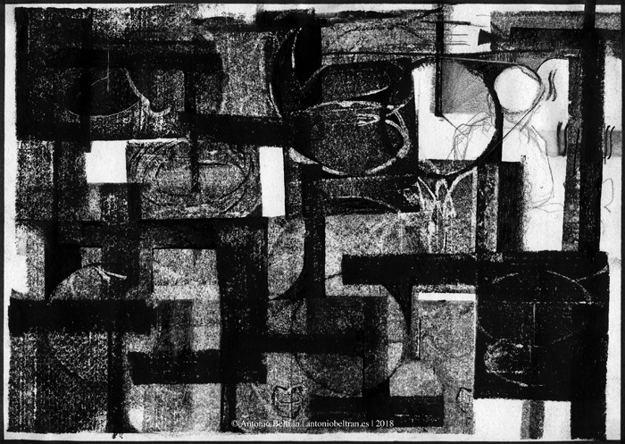 pensamiento aleatorio monotipo collage abstracto arte dibujo antonio beltran