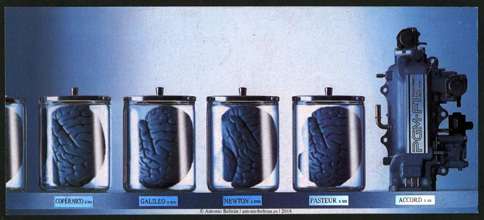 Ideologia sin plomo collage anuncio motores ideologica arte politica sociologia subvertising contrapublicidad Antonio Beltran
