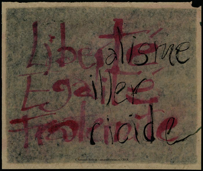 Libertad igualdad fraternidad moneda dinero collage ideologica arte dibujo politica sociologia antropologia Antonio Beltran