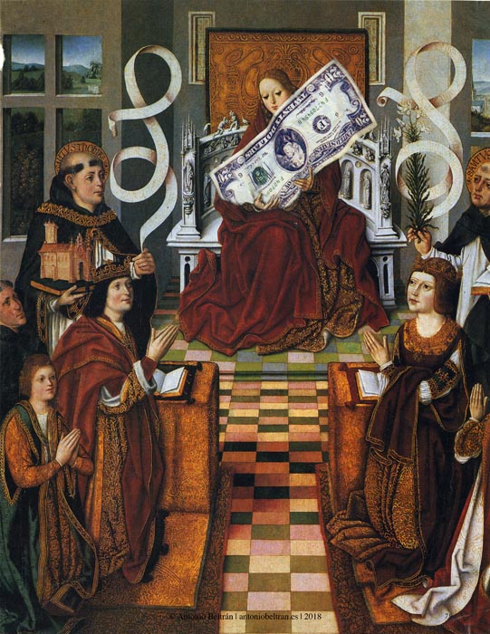 Opio arte monarquia religion collage ideologica politica subvertising contrapublicidad religion Antonio Beltran