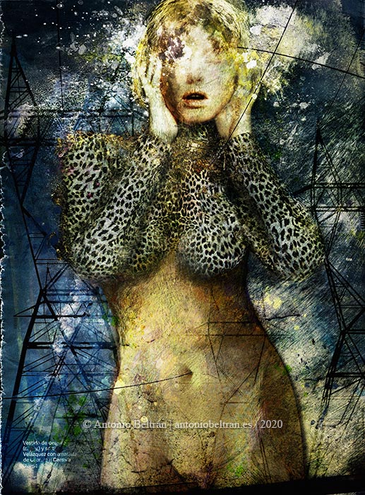 mujer desnuda monte de venus y torres de electricidad erotica collage poesia arte subvertising contrapublicidad antonio beltran