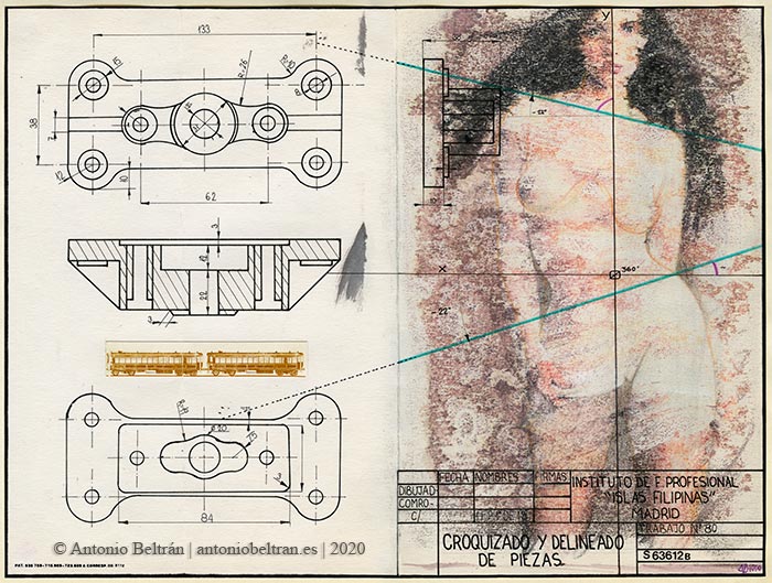 mujer vestido transparente y dibujo tcnico erotica desnudo collage dibujo poesia arte tranferencia con disolvente