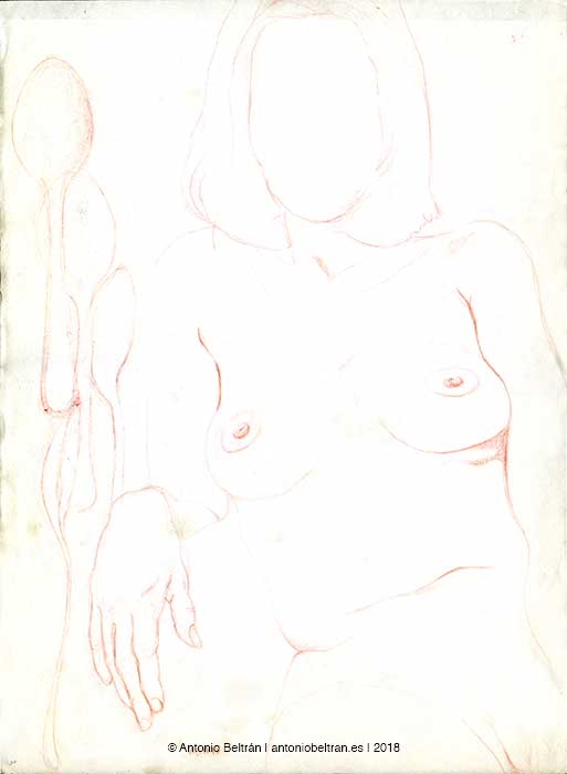 mujer desnuda con cuchara erotica dibujo poesia arte antonio beltran