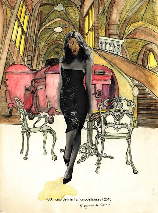 mujer modelo meando catedral avila cubos de basura erotica collage dibujo poesia subvertising contrapublicidad bataille historia del ojo antonio beltran