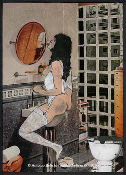 mujer desnuda en el bao collage poesia erotica subvertising contrapublicidad biopolitica Antonio Beltran