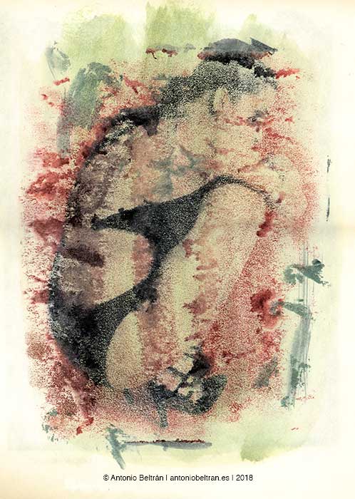mujer en cuclillas imagen gastada tranferencia de imagen collage poesia arte buuel antonio beltran