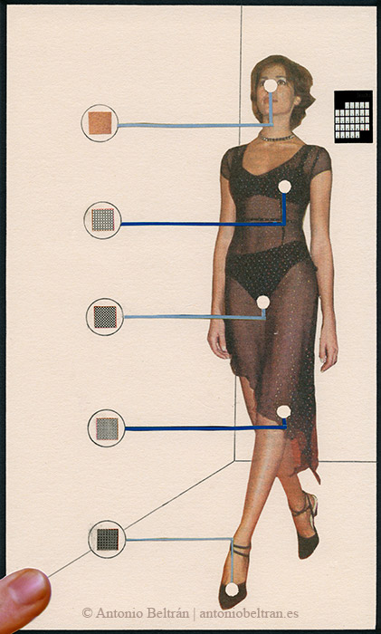 mujer modelo caminando trama tejidos collage erotica poesia aubvertising contrapublicidad Antonio Beltrán