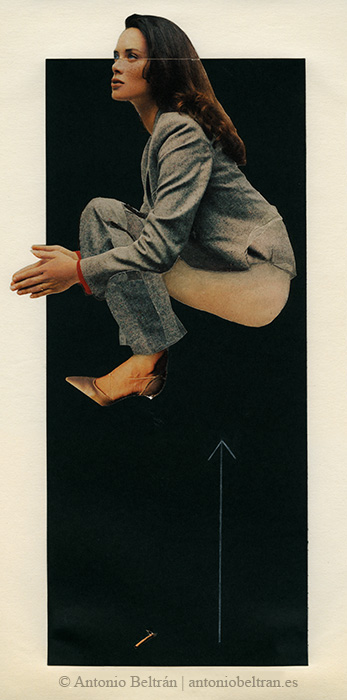 mujer con pantalones por los tobillos volando volaverunt volat collage dibujo poesa goya caprichos subertising contrapublicidad antonio beltran