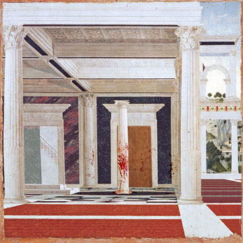 La pintura La flagelacin de Cristo, de Piero della Francesca, editada digitalmente para eliminar los personajes