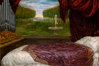 Lecho vac�o de la pintura <em>Venus recre�ndose con Amor y M�sica</em>, de Tiziano.