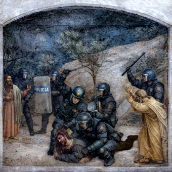 <strong>Huerto de los olivos de Vallecas</strong>, relectura de <em>Prendimiento de Cristo</em>, de Della Francesca.